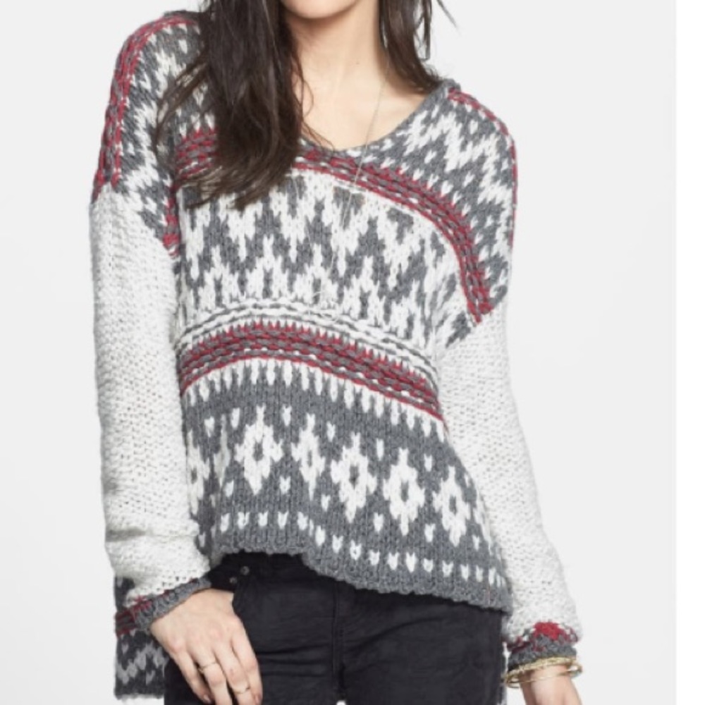 Free People Fairisle Hooded Pullover